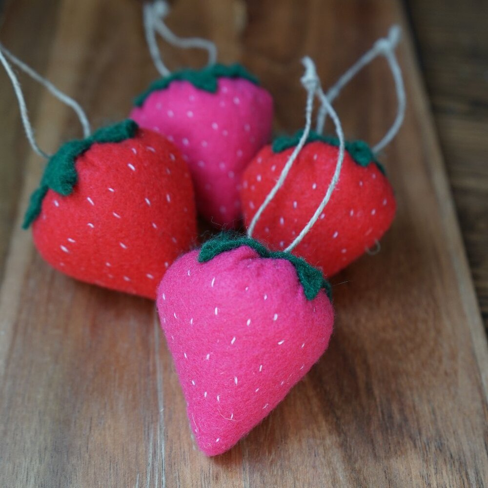Hand Sewn Felt Strawberry Ornament